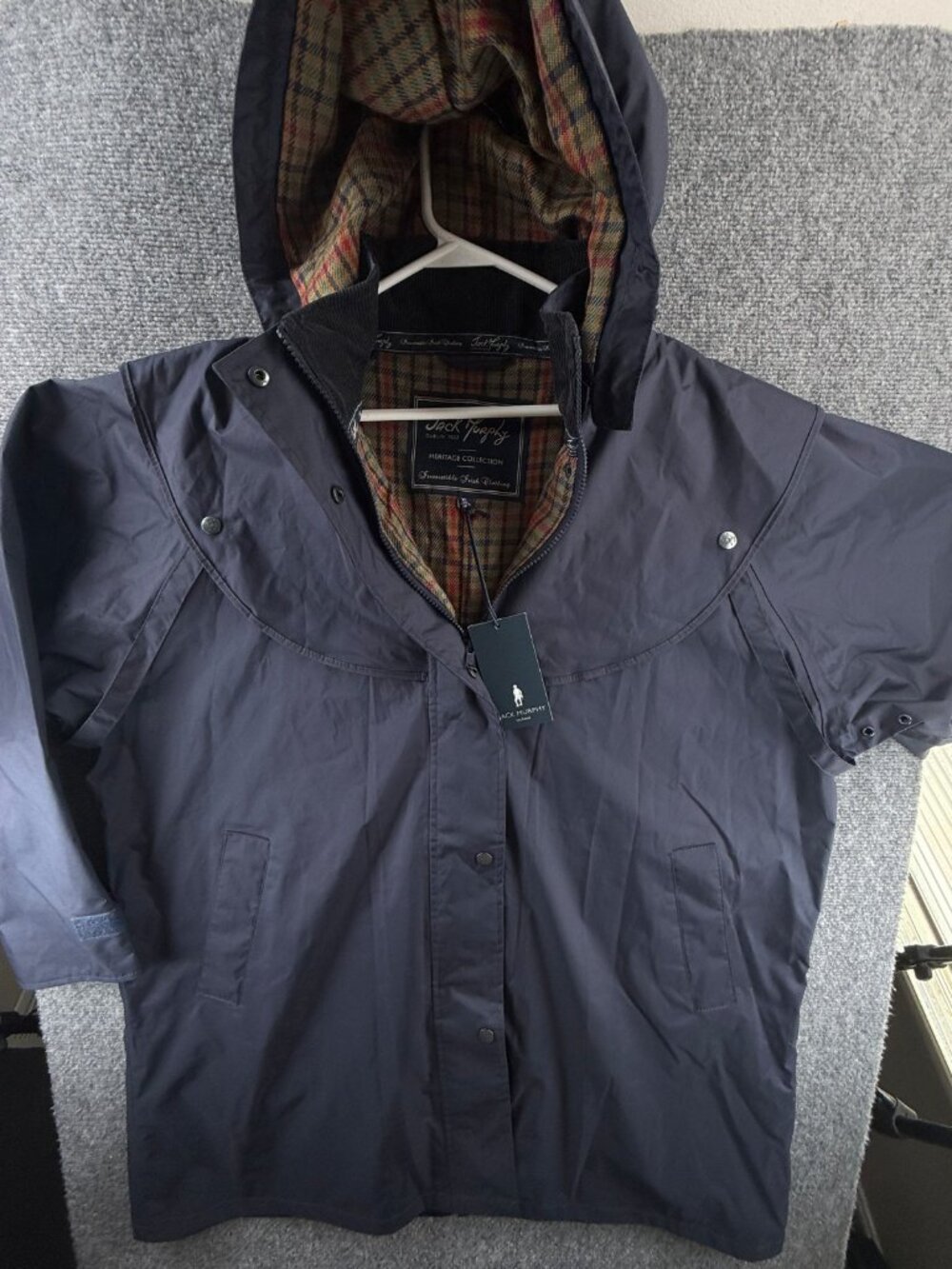 NWT Jack Murphy Heritage Collection Rain Jacket Navy Blue Hooded Snap Zip XL